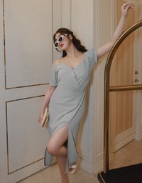 Elegant Pearl Strap Puff Sleeve Maxi Dress