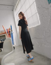 Front Zipper Casual Hooded Slit Maxi Dress