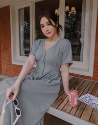 Soft Crease Button Up Cinched Waist Maxi Dress