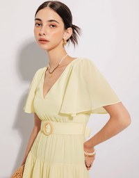 Layered Sheer Chiffon Mini Dress (With Belt)