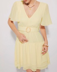 Layered Sheer Chiffon Mini Dress (With Belt)