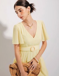 Layered Sheer Chiffon Mini Dress (With Belt)