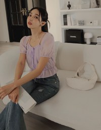 Sheer Hollow Tie Strap Cinched Top