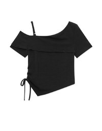 Cut Out Shoulder Ruched Ruffle Knit Top