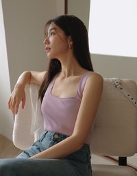 Simple Square Neck Mesh Tank Top