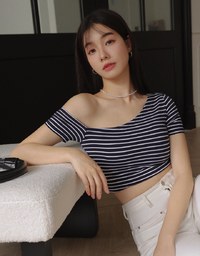 Striped Off Shoulder Padded Crop Top