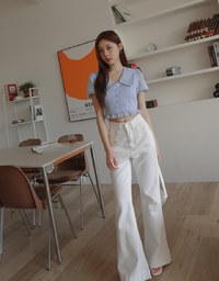 Wide Collar Sweet Puff Sleeve Top