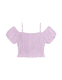 Cut Out Shoulder Puff Sleeve Ruffled Top