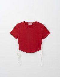 Side Lace Tie Round Neck Top