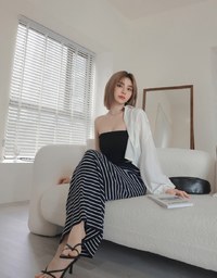 Basic Striped Bodycon Long Skirt