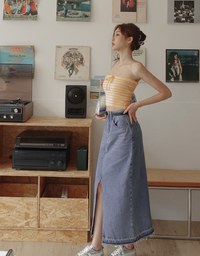 Classic Slit Jeans Denim Long Skirt