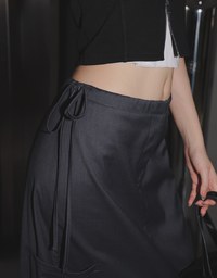 Side Strap Cargo Slit Straight Long Skirt