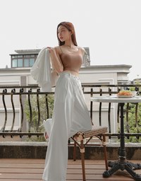 Draped Drawstring Pleated High Waisted Wide Pants Culottes