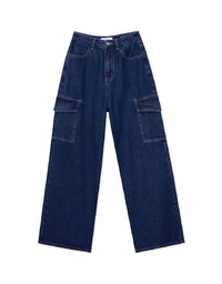 Stitched Utility Straight Jeans Denim