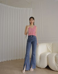 Slim Fit Slit Hem High Waisted Jeans Denim Flared Pants