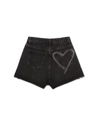 Washed Heart Side Slit Jeans Denim Shorts