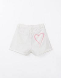 Washed Heart Side Slit Jeans Denim Shorts