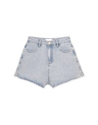 【Den!m LITE】Washed Heart Side Slit Jeans Denim Shorts