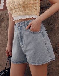 Washed Heart Side Slit Jeans Denim Shorts