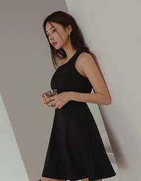 Cooling Bra Padded One Shoulder Fit And Flare Mini Dress