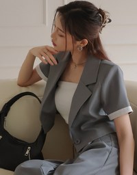 Chic Contrast Color Lapel Suit Blaze Jacket (with Shoulder Pads)