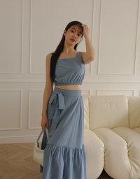 Elegant Mesh Camisole Long Skirt Set Wear