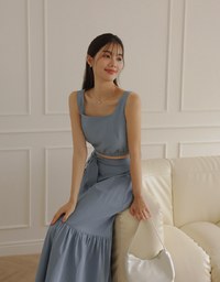 Elegant Mesh Camisole Long Skirt Set Wear