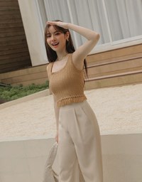 Square Neck Tassel Knit Tank Top