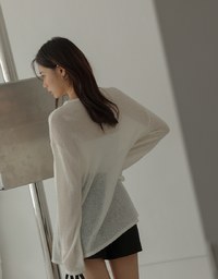 Sheer Letter Stitch Oversized Sweater Knit Top