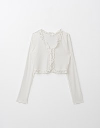 French Style Cardigan Top with Ruffled Trim