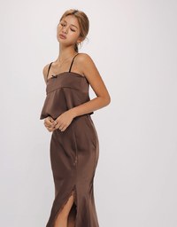 Satin Camisole with Bowknot and Lace Trim Details