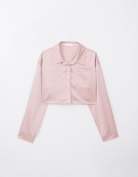 Cropped Satin Blouse With Pocket