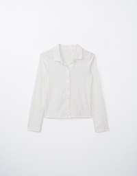 Collared Rib Knit Button Front Blouse