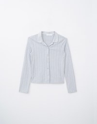 Collared Rib Knit Button Front Blouse