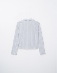 Collared Rib Knit Button Front Blouse