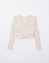 Minimalist V Neck Ruched Long Sleeve Top