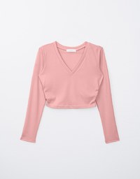 Minimalist V Neck Ruched Long Sleeve Top