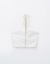 Halter Cutout Padded Tube Top With Gold Chain Design