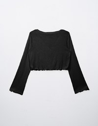 [HXA's Design] Embossed Ruffle Trimmed Button Up Top H06