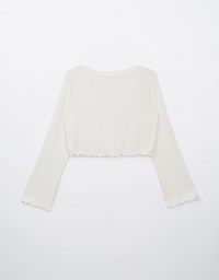 [HXA's Design] Embossed Ruffle Trimmed Button Up Top H06