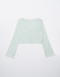 [HXA's Design] Embossed Ruffle Trimmed Button Up Top H06