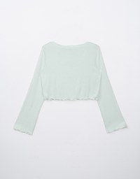 [HXA's Design] Embossed Ruffle Trimmed Button Up Top H06