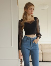 Front Sheer Mesh Patchwork Top