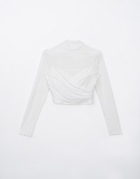 Half Turtleneck Sheer Mesh Patchwork Padded Top