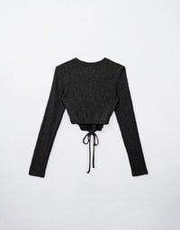 Long Sleeve Skinny Back Tie Round Neck Knitted Top