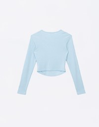 Cooling Lightweight Side Ruched Long Sleeve Fitted Ribbed Top