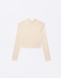 Cooling Lightweight Mock Neck Long Sleeve Ribbed Top