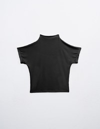 Modal Fabric Half Turtleneck Fitted Short Sleeve Top