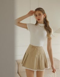 Modal Fabric Half Turtleneck Fitted Short Sleeve Top