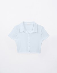 Cooling Button Up Polo Collared Fitted Cropped Top